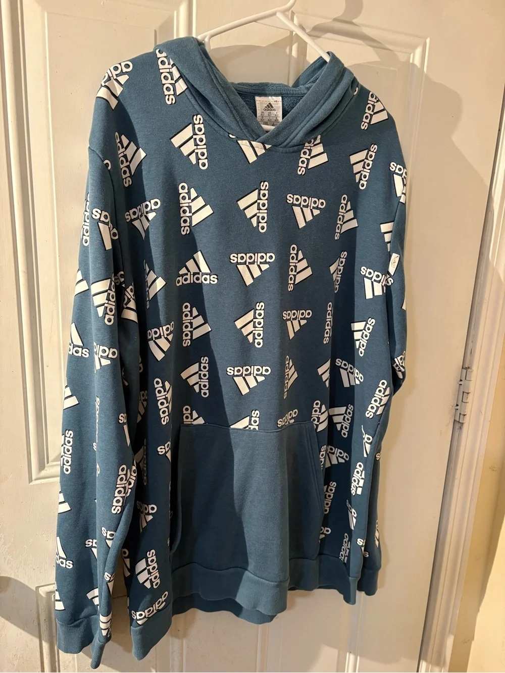 adidas Teal Allover Logo Pullover Hoodie XXT #Campus #Athleisure #Tailgates#Jock